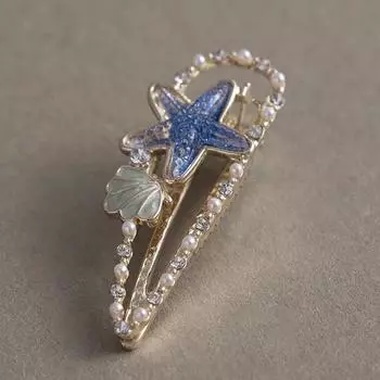 1 шт. Милая летняя заколка для волос в виде морской звезды и ракушки, с жемчугом и стразами, пляжный стиль, заколка для волос для девочки, зажим-уточка, повседневные аксессуары для волос