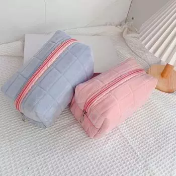 1 шт. Милая меховая косметичка для женщин на молнии, большая однотонная косметичка, дорожная косметичка, косметичка, сумка для стирки розовый