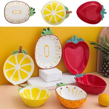 1 шт. Милая миска, милая керамическая миска в форме фруктов, ананаса, клубники, лимона, мультяшная миска, тарелка, посуда, кухонные гаджеты для домашнего использования