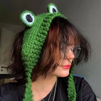 1 шт. Милая модная шапка-лягушка, зимняя теплая вязаная шапка, защита ушей, реквизит для фотосъемки зелёный