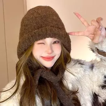 1 шт. Милая модная вязаная шапка из мягкого плюша, зимняя теплая шапка-пуловер с капюшоном и защитой от ушей