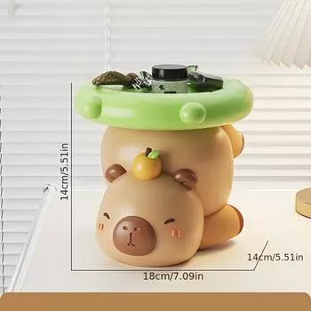 1 шт. Милая мультяшная статуэтка капибары в шляпе из зеленого листа - Декор животного из смолы, Геометрический поднос для хранения для дома, Полки, Каминной полки, Прихожей Style-A