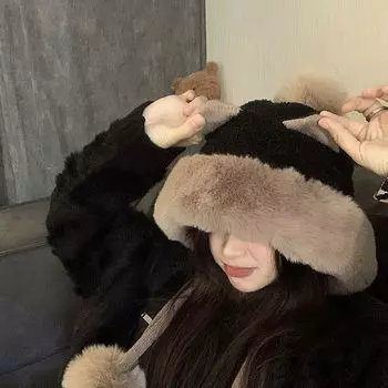 1 шт. Милая шапка с ушками медведя 2023 г., новая женская зимняя шапка со шнуровкой, симпатичная кепка-ведро, бархатная защита ушей, модная шерстяная шляпа-ведро одного размера