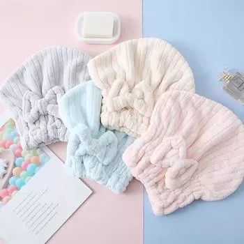 1 шт. Милая шапочка для волос из кораллового флиса с бантом, впитывающая шапочка для волос, быстросохнущая шапочка для волос, мягкое полотенце для волос для дамского тюрбана серый