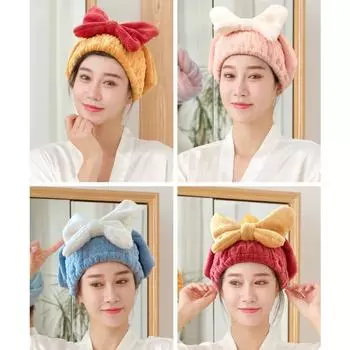 1 шт. Милая шапочка для волос с бантом-бабочкой, волшебная шапочка для душа из микрофибры, полотенце, банные шапочки, шапочка для сухих волос, быстросохнущая, мягкая, для женской головы-тюрбана, 4 цвета красный