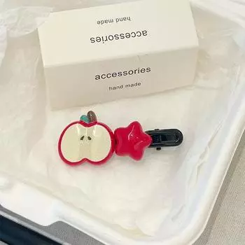 1 шт. Милая заколка для волос в форме яблока, заколка в форме звезды, заколка для утконоса, милая заколка для волос для девочек, челка, боковая заколка, женский головной убор, заколка, аксессуары для волос one size