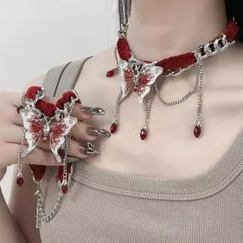1 шт., милое и крутое бархатное ожерелье с кисточками и бабочкой, цепочка-чокер, ожерелья для женщин