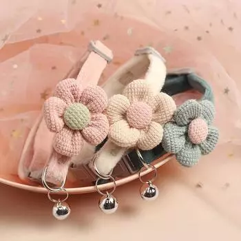 1 шт. Милое ожерелье для собак с цветочным декором и ремешком-колокольчиком - Ошейники и поводки для стильных щенков One-size темно-голубой