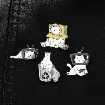 1 шт. Милые эмалевые броши в виде кота и медведя, забавные мультяшные значки, значки на лацкан рюкзака, модные ювелирные аксессуары, сувенир на праздник, подарок