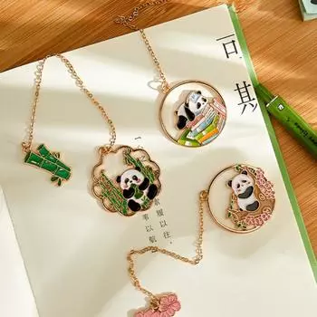 1 шт., милые бамбуковые полые металлические закладки с изображением панды и кисточкой для чтения книг, аксессуары, изысканный подарок учителю и студенту