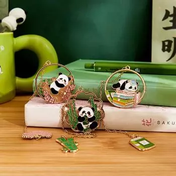 1 шт., милые бамбуковые полые металлические закладки с изображением панды и кисточкой для чтения книг, аксессуары, изысканный подарок учителю и студенту