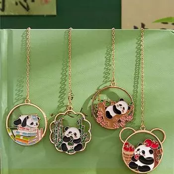 1 шт., милые бамбуковые полые металлические закладки с изображением панды и кисточкой для чтения книг, аксессуары, изысканный подарок учителю и студенту