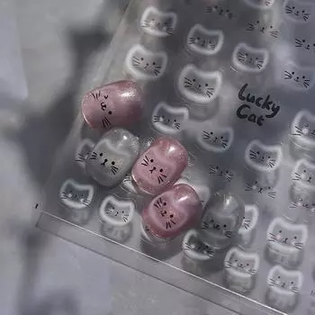 1 шт. милые белые ореоловые наклейки для ногтей с изображением кошачьей мордочки, мультяшные наклейки для ногтей с изображением кошки, наклейки для дизайна ногтей своими руками, аксессуары для украшения ногтей A3
