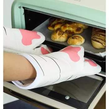 1 шт., милые мультяшные хлопковые кошачьи лапы, рукавицы для духовки, длинные термостойкие нескользящие перчатки для выпечки с изоляцией для микроволновой печи белый