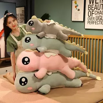 1 шт., милые плюшевые игрушки-лежачие динозавры, подушка с мультяшными животными, милые куклы, мягкие детские игрушки-динозавры, кавайный подарок для детей, девочек 90cm зелёный