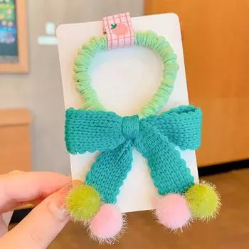 1 шт., милые плюшевые маленькие шарики с вязаным бантом для девочек, детские эластичные ленты для волос, детские резинки для волос, аксессуары для волос принцессы, детские головные уборы