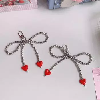 1 шт. милый бант имитация жемчуга брелки для телефона чехол женская мода красное сердце сумка кулон мобильный телефон цепочка Kpop ювелирные изделия 1