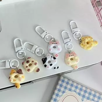 1 шт. милый брелок-пончик с кулоном в виде кота, брелок для девочек, рюкзак, брелок для наушников, аксессуар, креативный подарок для друга или пары