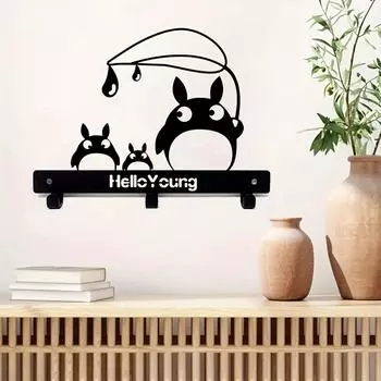 1 шт. Милый брелок в виде младенца Тоторо, настенная вешалка для одежды, брелок, вешалка для ключей, вешалка для полотенец One Piece Cute Totoro Baby чёрный