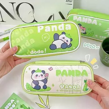 1 шт., милый чехол-карандаш с пандой для детей, серия зеленого цвета, Kawaii, сумка-карандаш с пандой, большая вместительная сумка для хранения канцелярских принадлежностей