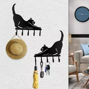 1 шт. Милый черный держатель для ключей с кошкой, настенная вешалка для одежды, металлический домашний декор для спальни, идеальный подарок для любительницы кошек для женщин бронзовый