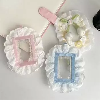 1 шт. милый цветочный держатель для фотокарт Kpop с кольцом для ключей, шнурок, милый модный бант, чехол для студенческого удостоверения личности, протектор для фотокарты синий