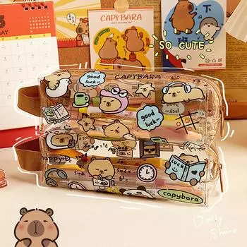 1 шт. милый капибара прозрачный ПВХ пенал портативный Kawaii сумка для ручек для мальчиков и девочек водостойкая канцелярские принадлежности для офиса и школы