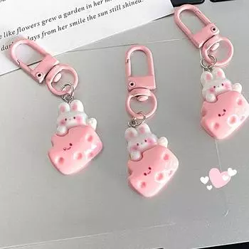 1 шт. милый кролик сыр брелок мультфильм кролик кукла кулон брелок рюкзак подвески украшение автомобиля сумка аксессуары
