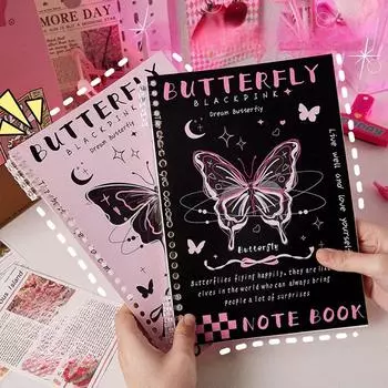 1 шт., милый крутой блокнот для студенток, девочек, ретро, американский стиль, бабочка, щенок, альбом для вырезок, горизонтальная внутренняя страница, блокнот для журнала