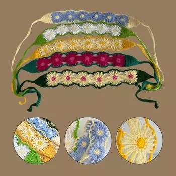 1 шт., милый маленький шарф с изображением ромашки, вязаная повязка на голову, красочная вязанная крючком повязка для волос, модная женская мода допамина