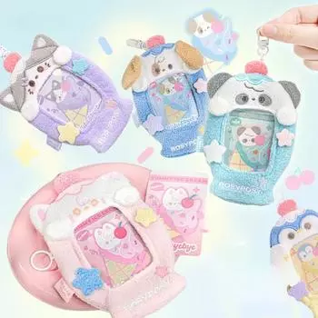 1 шт., милый мультяшный держатель для удостоверений личности для студентов, плюшевый чехол с милыми животными Kpop Idol, чехол для фотокарты, выдвижной чехол для карт розовый