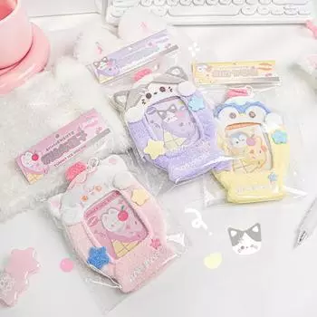 1 шт., милый мультяшный держатель для удостоверений личности для студентов, плюшевый чехол с милыми животными Kpop Idol, чехол для фотокарты, выдвижной чехол для карт розовый