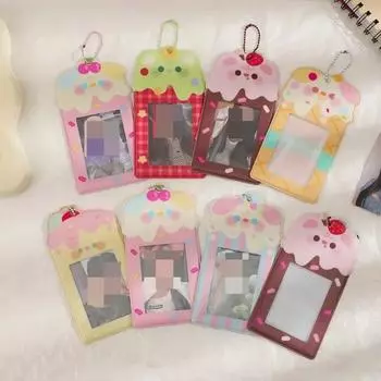 1 шт. милый мультяшный держатель для карточек из ПВХ с изображением мороженого и животных Kpop Star, 3-дюймовый чехол для фотокарточки Kawaii Girl Id Card Case синий