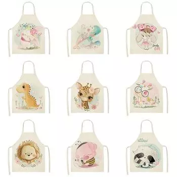 1 шт., милый мультяшный фартук с животным принтом, кухонный льняной фартук для приготовления выпечки, детский обеденный нагрудник, инструмент для чистки дома 47x38cm
