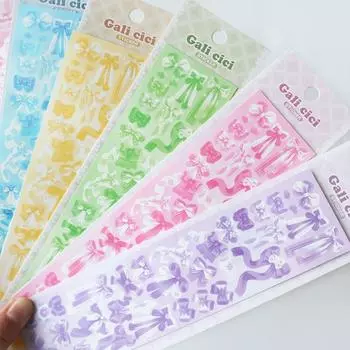 1 шт. милый мультяшный красочный стикер с бантом, базовый Toploader, сделай сам, Kpop Idol, фотокарточка, скрапбукинг, журнал, деко, материал, наклейка фиолетовый