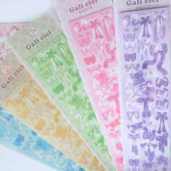 1 шт. милый мультяшный красочный стикер с бантом, базовый Toploader, сделай сам, Kpop Idol, фотокарточка, скрапбукинг, журнал, деко, материал, наклейка фиолетовый