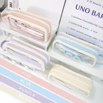 1 шт., милый пенал, модная однотонная серия, сумка-карандаш, прозрачная сумка для хранения канцелярских принадлежностей большой емкости, студенческая синий