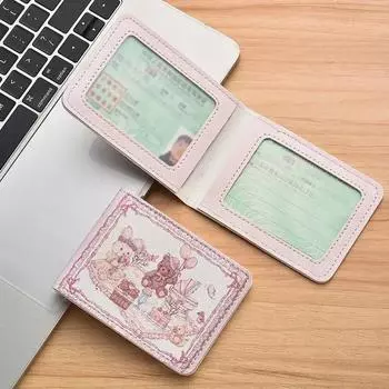 1 шт., милый розовый медведь, сумка для кредитных карт из искусственной кожи, милый кошелек для девочек, удостоверение личности, водительские права, автобус, банковская карта, органайзер для мелочи, кошелек