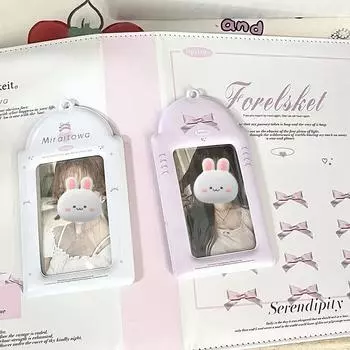 1 шт. милый шикарный чехол для фотокарты Kpop Idol с кружевным бантом белого и розового цвета, держатель для карт с изображением друга семьи, милый держатель для удостоверений личности розовый
