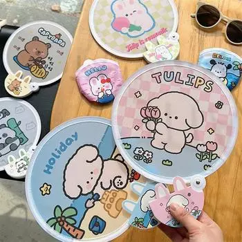 1 шт. милый складной групповой веер в форме сердца для девочек, портативный складной веер для студентов, уличный портативный тканевый мини-круглый веер A