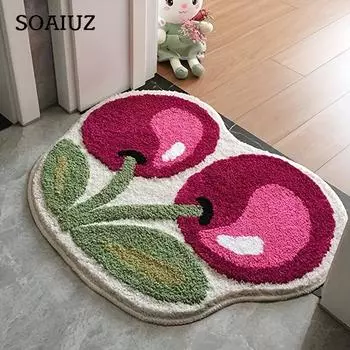1 шт. милый вишневый коврик для ванной, впитывающие коврики из микрофибры для ванной комнаты, пушистый нескользящий коврик в форме фруктов, ковер для ванны для ванной комнаты, кухни, прихожей 40*60cm