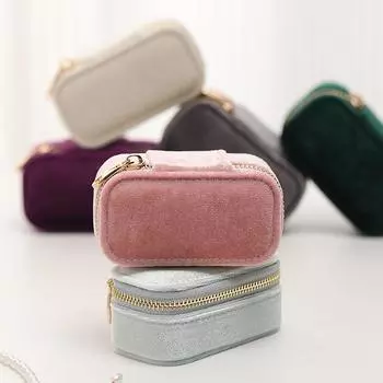1 шт. Мини бархатная шкатулка для колец, однослойные серьги, ожерелья, органайзер, чехол для хранения ювелирных изделий, карамельный цвет, сумка на молнии, дорожная портативная фиолетовый