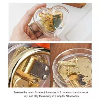 1 шт. Мини Креативный акриловый материал Прозрачный ручной заводной металлический механизм Октавная музыкальная шкатулка, подарок на день рождения для пары друзей