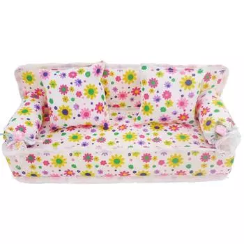 1 шт. Мини-мебель для кукольного домика, диван с цветочной тканью и 2 подушками для игрушечного домика для куклы Барби, аксессуар для игрушек
