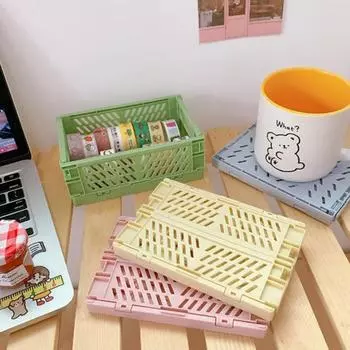 1 шт. Мини складной пластиковый ящик для хранения, органайзер для рабочего стола, канцелярские принадлежности, складная корзина для хранения зелёный