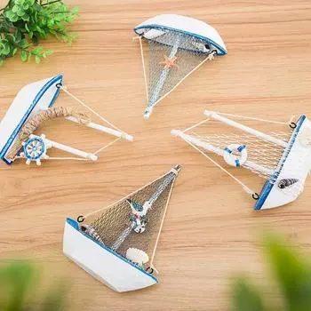 1 шт., мини-средиземноморский стиль, морской морской деревянный синий парусник, корабль, деревянные ремесла, украшения для вечеринки, комнаты, украшение для дома