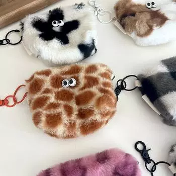 1 шт. Мини-сумка с леопардовым принтом, сумка для хранения помады, кошелек, упаковка для удостоверения личности, монет, банковская карта, пряжка для ключей, подвеска, плюшевая сумка