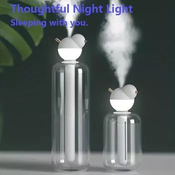 1 шт. Мини-увлажнитель воздуха USB в форме птицы с ночником, режимом распыления, портативный настольный и уличный увлажнитель, удобное увлажнение, без батареи серый белый