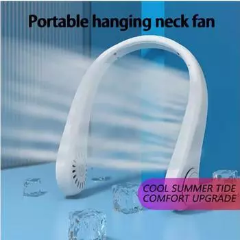 1 шт. Мини-вентилятор с USB-перезаряжаемым креплением на шее, верхний и нижний двухканальный воздушный поток и портативная трехскоростная регулировка. синий
