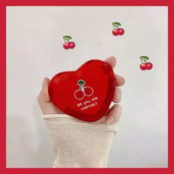 1 шт., мини-зеркало для макияжа в форме сердца с вишней, компактное карманное зеркало, портативное двухстороннее складное косметическое зеркало, женские подарки красный